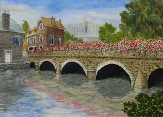 Mark Spitz; French Stone Bridg, 2017, Original Watercolor, 15 x 11 inches. Artwork description: 241 Original painting of an old stone bridge near Noter Dame in France...