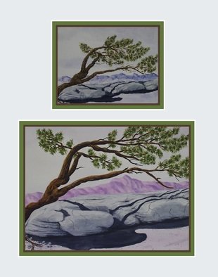 Mark Spitz; Rock And Tree, 2017, Original Watercolor, 15 x 11 inches. Artwork description: 241 This is a double painting of a lone Rock and Tree, main painting is 11 x 15on 140lb watercolor paper with a 9 x 12 Study Ofon 240lb Acrylic paper. These paintings are un- matted and un- framed, the image is my suggested matting that turns the ...