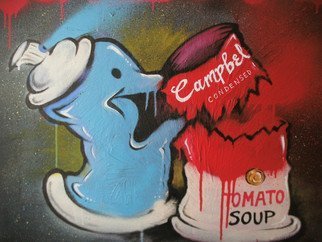 Ross Hendrick; Spray Can Vs Campbells Soup, 2014, Original Mixed Media, 76 x 60 cm. Artwork description: 241  Pop art parody, using the Campbells soup tin and the graffiti can to represent the new movement of graffiti entering the pop art world. ...