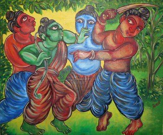 Shribas Adhikary; Battle Through Rhythm, 2015, Original Painting Oil, 21 x 18 inches. Artwork description: 241   this painting realistic figurative The creation of original art to me. In this way the state would have been occupied by the hindu society through the war. Hindu mythology society. this is my abstract imagination. showed larger then the body shot in the face because facial expression ...