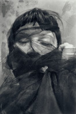 Tomislav Stajduhar; Veiled, 2017, Original Photography Black and White, 30 x 45 cm. Artwork description: 241 Black and white portrait of a woman, hiding her expression behind a veil. ...