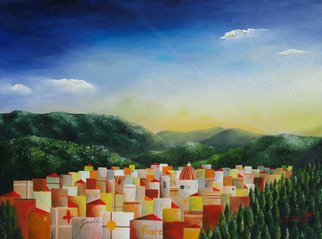 Massimiliano Stanco; Firenze, 2007, Original Painting Oil, 48 x 36 inches. Artwork description: 241  Firenze seen from the hills of Fiesole, early morning of May This work of art was created with pure pigments derived from natural substances. It comes with a thick artisan- made wood frame in brushed silver or waxed historical gold. Overall sizes: 53x41...