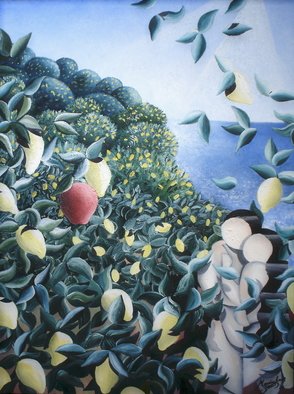 Massimiliano Stanco; Lemons, 2004, Original Painting Oil, 30 x 40 inches. Artwork description: 241  The red apple. Representation of the temptation.Neo- Cubist version ...