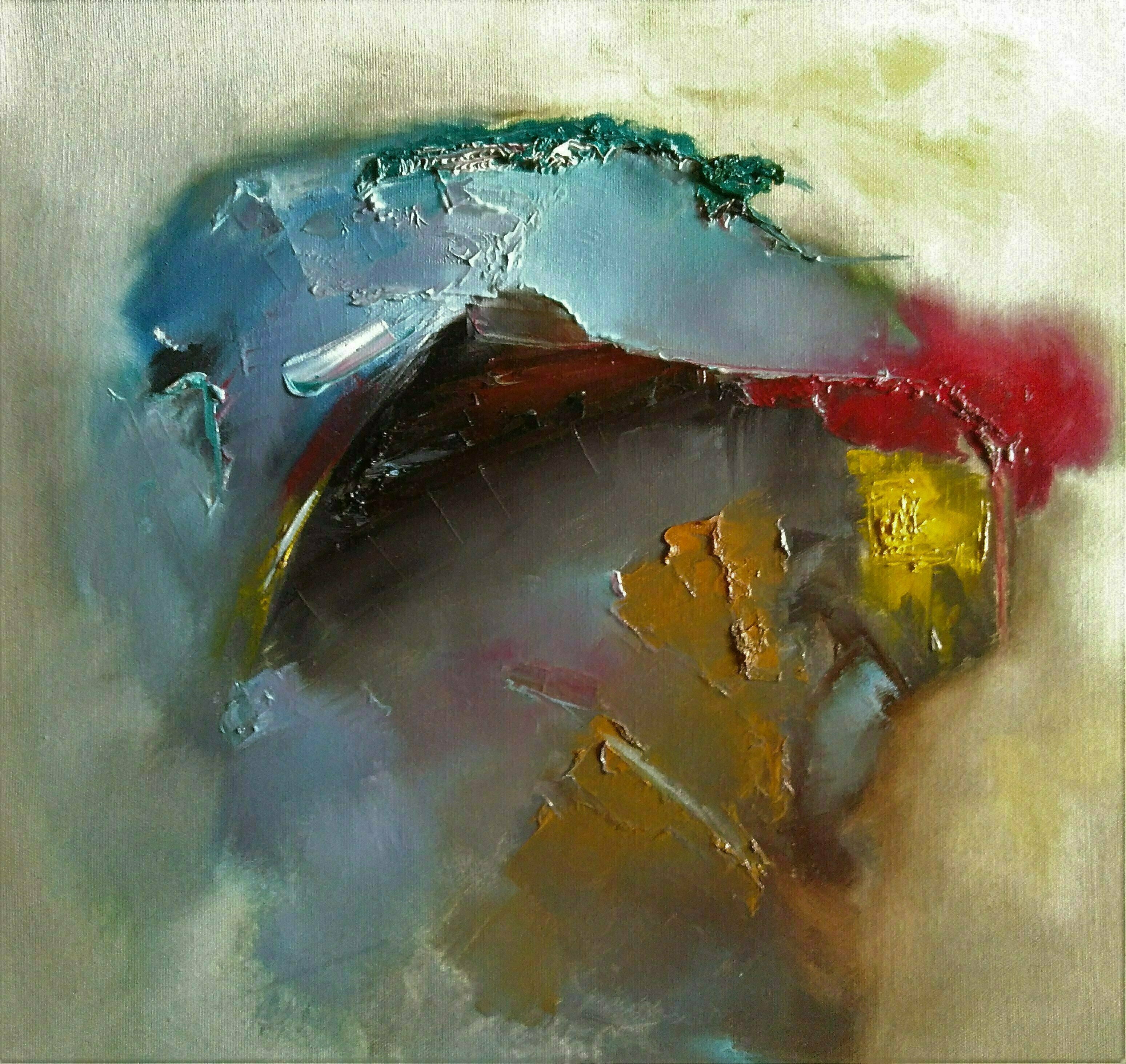 Stefan Fiedorowicz; Daylight Kissing The Sky, 2020, Original Painting Oil, 50 x 50 cm. Artwork description: 241 Daylight Kissing The SkyBetween reality on the one hand, and the point where the mind strikes reality, thereaEURtms a middle zone, a rainbow edge where beauty comes into being, where two very different surfaces mingle and blue to provide what life does not and this ...