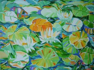 Stella Spiridonova; Water Lilies, 2009, Original Painting Acrylic, 20 x 16 inches. Artwork description: 241  Water lilies from the park in spring, impression in bright colors and pointed details from the beautiful round lake.  ...