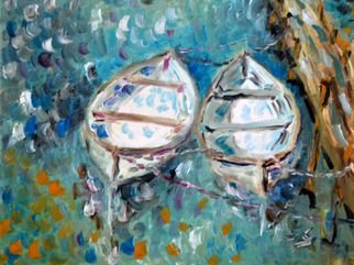 Steve Scarborough; Friends, 2015, Original Painting Oil, 14 x 11 inches. Artwork description: 241  boats, water, beach, dock ...