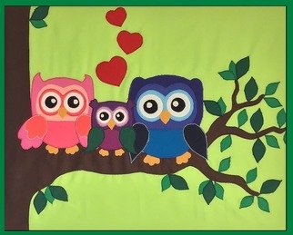 Stich-stich Gmbh; Owl Family, 2019, Original Painting Other, 50 x 40 cm. Artwork description: 241 Fabric image made of high- quality cotton fabric.  The picture can be used as decoration for house, practice, office, cafe etc. ,as a unique gift. ...
