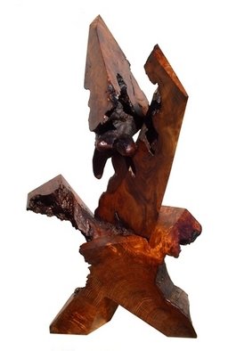 Daryl Stokes; The Protester, 2010, Original Sculpture Wood, 20 x 38 inches. Artwork description: 241   Abstract redwood sculpture composition that simulates an energetic standing figure with a profound stance and making bold, defiant gestures. From this particular view point, the figure appears to have a predominant angular head form with an arm like appendage thrusting dramatically up and forward while the other ...