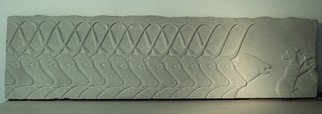 Nils Kulleseid; Crossing The Nile, 2016, Original Sculpture Limestone, 46 x 12 inches. Artwork description: 241 Relief carving in limestone. From an smaller image found in a tomb at the Sakara Pyramid Site , Cairo...
