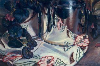 Patrice Stephens-Bourgeault; Mountains Of Madiera, 1993, Original Pastel, 18 x 12 inches. Artwork description: 241  Embroidery done by a lady from Madiera, surrounding a silver ice bucket for wine. ...
