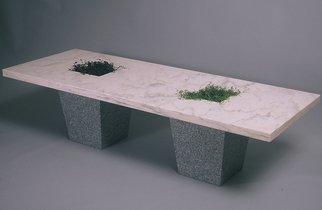Jon-Joseph Russo; Planter Coffee Table, 2020, Original Sculpture Stone, 16 x 22 inches. Artwork description: 241 Planter Coffee Table, perfect for indoor, outdoor use.Add your own planting to create your own desired effects.The solid bases are equipped with a drainage system.16 H x 22 W x 60 LHoned White Marble Top Flamed Grey Granite Base. ...