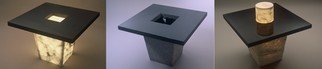 Jon-Joseph Russo; Stone Night Table, 2020, Original Sculpture Stone, 22 x 22 inches. Artwork description: 241 1.  Night Table - Polished Black Granite Top, Laminated Marble Base 22 H x 22x 125lb2.  Tivoli Fountain Table - Polished Black Granite Top, Flamed Grey Granite Basewaterproofed equipped with durable electric re- circulating pump with solid brass fittings16 H x 22 W x 185lb3.  Candela Table - Polished Black ...