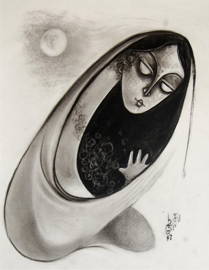 Tamal Kanti Nandi; Maa, 2014, Original Drawing Charcoal, 17.5 x 24 inches. 