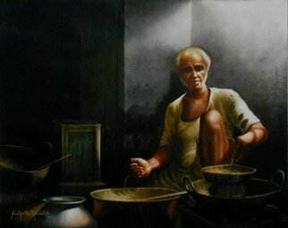 Sudipta Karmakar; An Old Village Chef, 2021, Original Watercolor, 23 x 18 inches. Artwork description: 241 an old village chef is cooking in his kitchen...