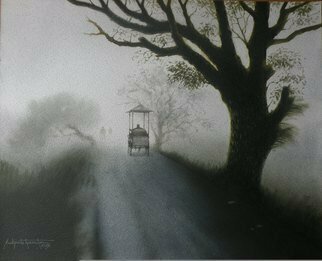Sudipta Karmakar; Foggy Morning Series 4, 2015, Original Watercolor, 23 x 19 inches. Artwork description: 241 a cart running in the foggy morning...