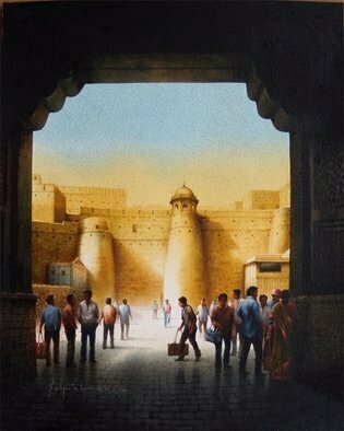 Sudipta Karmakar; Rajasthan Series 10, 2014, Original Watercolor, 18 x 22 inches. Artwork description: 241 visiting jaishalmer  fort of rajasthan in india. ...