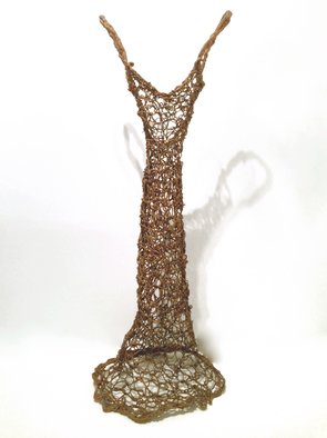 Susan Freda; Cupre Medium Dress, 2015, Original Sculpture Wire, 36 x 13 inches. Artwork description: 241  dress, dress sculpture, woven wire, wire sculpture, woman, body, organic, negative space, figurative ...