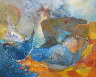 Suzanne Caron, 'A Memory Of The Sea', 2007, original Mixed Media, 20 x 16  inches. Artwork description: 1758 lighthouse, waves, movement, rock, red bird ...