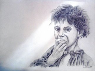 Iuliana Sava; Gypsy Child Eating, 2011, Original Drawing Pencil, 41 x 29 cm. 