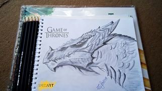 Syed Waqas  Saghir; Game Of Thrones Dragon, 2018, Original Drawing Charcoal, 40 x 33 inches. Artwork description: 241 Game of Thrones Dragon  Lead Pencil Art  by Syed Art...