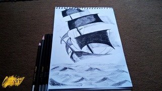 Syed Waqas  Saghir; Sailing Ship Charcoal Sketch, 2018, Original Drawing Charcoal, 40 x 33 inches. Artwork description: 241  A Smooth dYOESSea Never Made a Skillful Sailor Sailing Ship Charcoal Sketch powered by Charcoal Graphite Pencil.Art dYZ