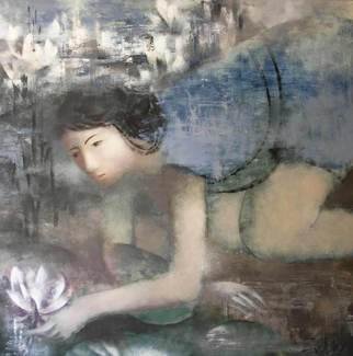 Stanislav Zvolsky; Princess Frog, 2008, Original Painting Oil, 100 x 100 cm. Artwork description: 241  The princess, frog, the girl, a pond, lilies, oil, canvas,     ...
