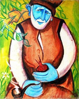 Najmaddin Huseynov; Gardener, 2005, Original Painting Oil, 45 x 57 cm. Artwork description: 241  Gardener    old man and old woman  ...
