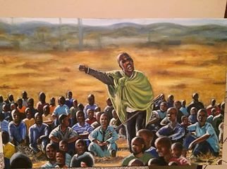 Piet Mashita; Marikana Hill, 2015, Original Painting Oil, 90 x 60 cm. Artwork description: 241  Marikana miners ...