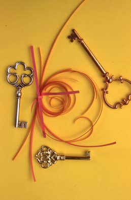 Tamarra Richards; Keys And Quills, 2020, Original Photography, 14 x 11 inches. Artwork description: 241 Color photograph of 3 metal keys with pink quilling paper...
