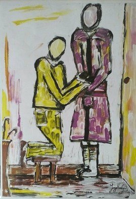 Tanya Martin; The Groveller, 2018, Original Painting Acrylic, 17 x 23 inches. Artwork description: 241 An art work depicting behaviour within some relation ships inclusive of dominent and submissive sugestions...