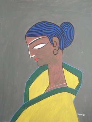 Tapan Kar; KRISHNA1, 2012, Original Painting Tempera, 9 x 11 inches. Artwork description: 241  The Girl is dark in her skin- color. She has wearied a Sharih. ...
