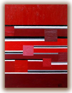 Tara Hutton; Red Square, 2010, Original Mixed Media, 30 x 40 inches. Artwork description: 241  A monochromatic graphic painting based on the color red.The square geometric shapes within the painting have a bas relief texture. This was achieved by filling the squarewith plaster spackle. Some of the squares also havea metallic sheen. ...