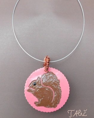 Tatjana Alic; Handmade Necklace, 2019, Original Jewelry, 50.3 x 50.3 mm. Artwork description: 241 Handmade necklace: pendant with squirrelMaterial polymer clay...