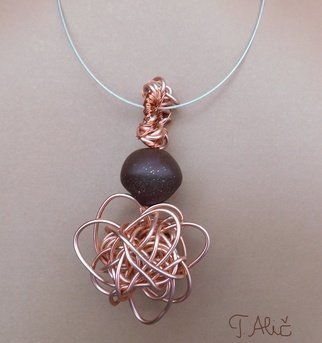 Tatjana Alic; Handmade Necklace, 2019, Original Jewelry, 35.9 x 45.9 mm. Artwork description: 241 Necklace:- brown pearl with wire design- choker, silver - colored...