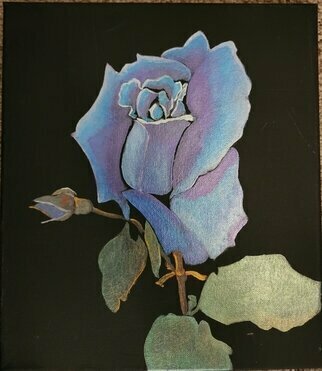 Sean Mahoney; Blue Rose, 2022, Original Painting Acrylic, 9 x 12 inches. Artwork description: 241 This is a stylized, single blue purple rose painted using metallic acrylic paint on a black canvas. ...