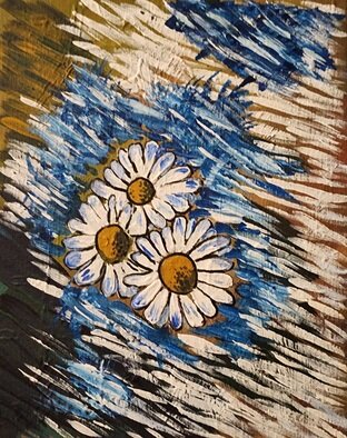 Sean Mahoney; Weathering The Storm, 2020, Original Painting Acrylic, 8 x 10 inches. Artwork description: 241 Every artist made one, and this is my Covid painting. Featuring 3 daisies huddled together, leaning on and supporting each other amidst a sea of chaos and uncertainty.  They truely are  in  it  together.   ...