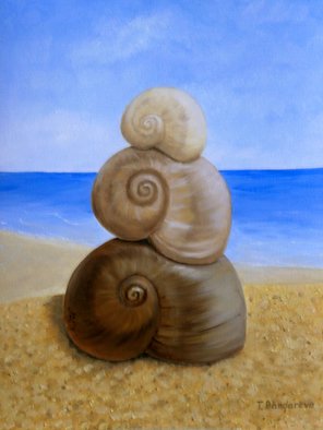 Tatyana Bondareva; Meditative Shells, 2013, Original Painting Oil, 30 x 40 cm. Artwork description: 241          shell, sea shore, oil painting,  nature,  Tatyana Bondareva, original painting, oil paintings, art, blue, pearl                  ...