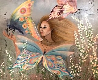 Tea Pokrajcic; Nina, 2017, Original Painting Oil, 140 x 118 cm. Artwork description: 241 oil on canvas, butterfly, jasmine, girl...