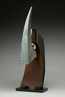 Ted Schaal, 'Isthmic', 2012, original Sculpture Mixed, 21 x 51  x 14 inches. Artwork description: 1911  Mirror polished stainless steel surfaces contrast with primative textures on bronze to create this sculptures dynamic composition. ...