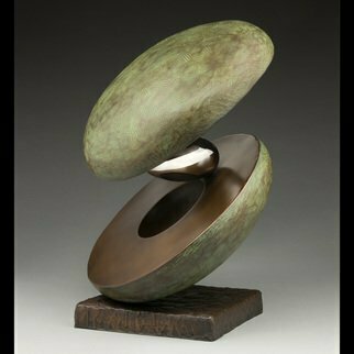 Ted Schaal; Orbacado, 2016, Original Sculpture Bronze, 15 x 20 inches. Artwork description: 241 The Orbacado was inspired by pulling apart and avocado and the void left by the pit on one side.  It is a contemporary abstract sculpture made of bronze with polished stainless steel pit. ...