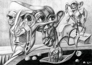 Temo Dumbadze; In The Boat, 1997, Original Drawing Pencil, 41 x 29.7 cm. Artwork description: 241  In the boat, pencil on paper. 41cmx29. 7cm, drawing in 1997. surrealism. bank transfer only.      ...