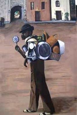Terri Cabral; The Tin Seller, 2004, Original Painting Acrylic, 24 x 36 inches. Artwork description: 241 The Tin Seller, with his pack on his back, was a familiar site on the streets of old Cuba. ...