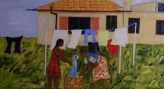 Terri Higgins, 'Laundry', 2003, original Painting Oil, 22 x 12  inches. Artwork description: 2307 Women hanging out laundry...