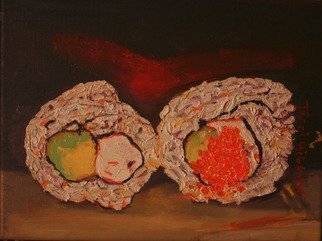 Terri Higgins; Sushi, 2012, Original Painting Oil, 8 x 6 inches. Artwork description: 241  if you would like a sushi painting of your own, contact me. This painting is oil on linen. California roll and California roll with salmon roe.     ...