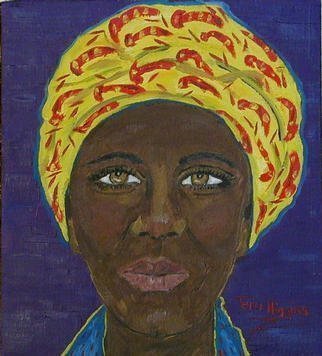 Terri Higgins, 'Woman In Yellow Head Wrap', 2003, original Painting Oil, 9 x 10  inches. Artwork description: 1911 I admire the woman who is not afraid to include striking colors in her fashion. I love head wraps, they can be tied in different ways. This piece is framed- natural maple....