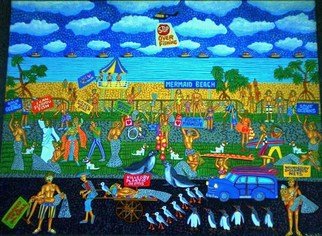 Theodore Kennett Raj; Protest On Mermaid Beach, 2012, Original Painting Acrylic, 90 x 60 cm. Artwork description: 241  a protest to save our oceans and marine life ...