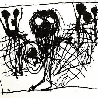 Thomas Riesner; Kunst Und Psychiatrie, 2019, Original Drawing Ink, 2.1 x 9.9 cm. Artwork description: 241 Outsider art ...