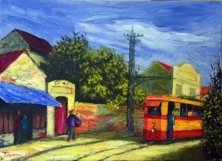Nguyen Huu Thuan; Hanoi Old Quater In 1965, 2010, Original Painting Oil, 58 x 42 cm. Artwork description: 241 I draw this painting following my memo when I was young live in Hanoi - Vietnam during decade of 1960s to early 1980s. Hanoi changing very quick but I would like to expressing the old street with Tramcar before sofar not any more...