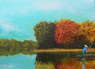 Nguyen Huu Thuan; River In Autumn, 2014, Original Painting Oil, 61 x 45 cm. Artwork description: 241 Hoang Long is the name of river, a branch of RED river delta in the North of Vietnam, provide the water for many rice fields and provinces...