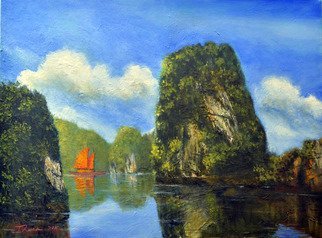 Nguyen Huu Thuan; A Normal Day In Halong Bay, 2011, Original Painting Oil, 80 x 60 cm. Artwork description: 241 I am Internaional Tout Guide.  I have been took many foreigners visit Halong bay.  Its Wold heritage site of Vietnam.  pls accesswww.  thuanpainting.  com is mywestsite...